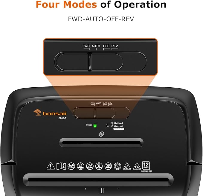 Bonsaii 12-Sheet Paper Shredder for Home Office Use, 10-Minute Cross Cut Shredder with 5.5 Gallons Bin, P-4 High Security Heavy Duty Office Shredder Shred CD/Credit Card