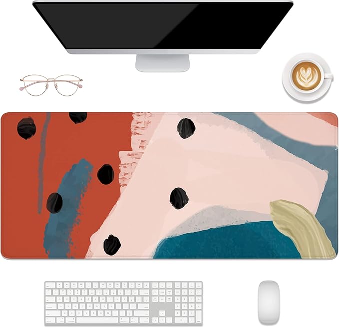 Desk Mat, 32" x 12" XXL Extended Large Gaming Mouse Pad, Desktop Decor Desk Pad, Cute Men Women Office Supplies and Accessories, XL Mouse Mat for Laptop & Keyboard, Abstract Art Red Dots