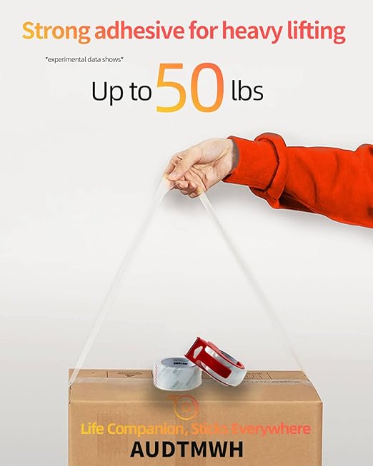 Packing Tape with Dispenser, Clear, Heavy Duty Packaging Tape Designed for Moving, Packing, Shipping and Mailing, 1.88" x 48 Yds, 2 Rolls w/1 Dispenser