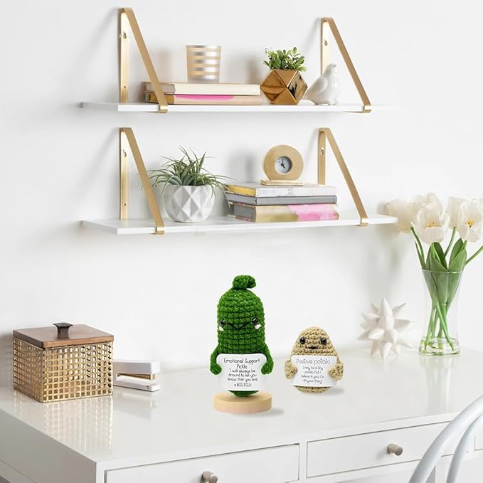 CrazyHome Positive Potato, Emotional Support Pickle Combo | Handmade Crochet Positive Vegetables 2PCS Set - Potato, Mini Cucumbers | Cheer-Up, Motivational, Funny Desk Décor