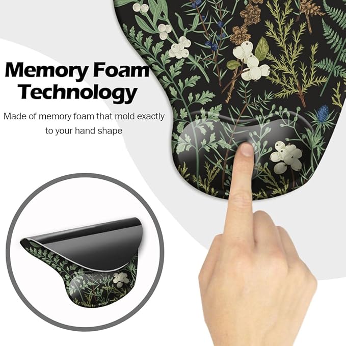 Ergonomic Mouse Pad with Wrist Support and Coaster,Mouse Pads with Non-Slip PU Base for Home Office Working Studying Easy Typing & Pain Relief Botanical Flowers