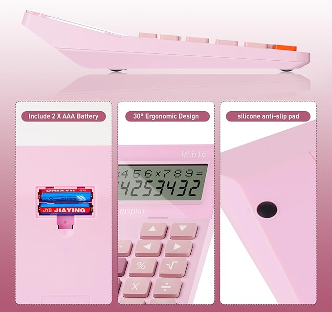 Calculators Desktop, Desk Calculator with Large 2 Line Display, Talking Basic Calculator with big Button & Adjustable Volume, 4 Function Calculators for Business, Students,School Office Supplies(Pink)