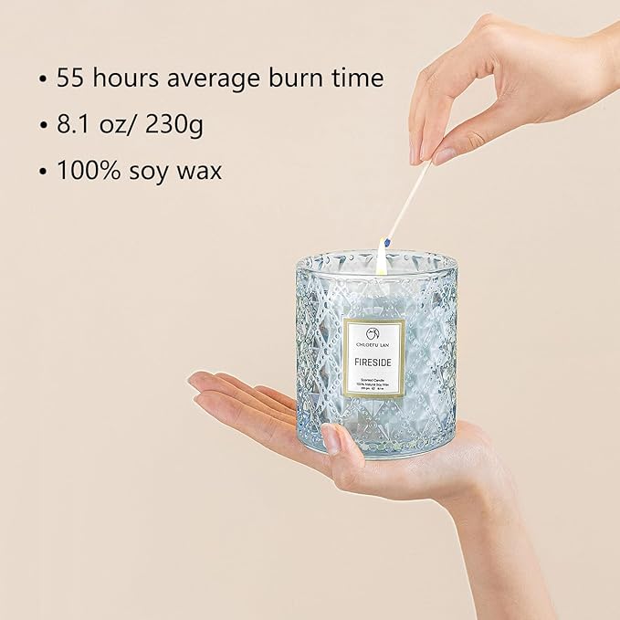 Chloefu LAN Smokey Fireside Scented Candle Gifts for Men Cashmeran Leather Candles for Home Scented, 55 Hours Long Burning, 8.1 Ounce Premium Soy Wax