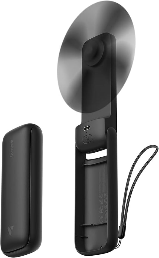 Aecooly Slim Portable Fan 2 Pack, Thin Handheld Fan, USB Rechargeable Mini Personal [24H Max Cooling Time], Battery Powered Small Foldable Pocket for Travel, Summer, Gifts for Women -Black