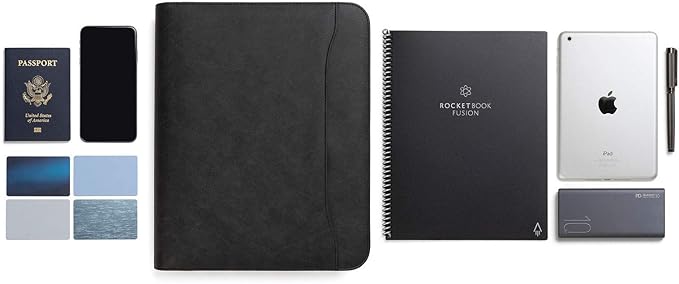 Forevermore Portfolios Padfolio Binder - Professional Faux Leather Travel Organizer Pouch for Tablet, Documents, Presentation Folders, Zipper Closure, Notepad - Black