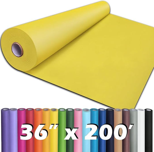 PerkHomy 36" x 2,400" (200') Lemon Yellow Kraft Paper Roll for Craft Bulletin Board Paper Art Table Covering Crafting Gift Wrapping Bouquet Packing Parcel 80GSM 55LB (Lemon Yellow, 36" x 200')