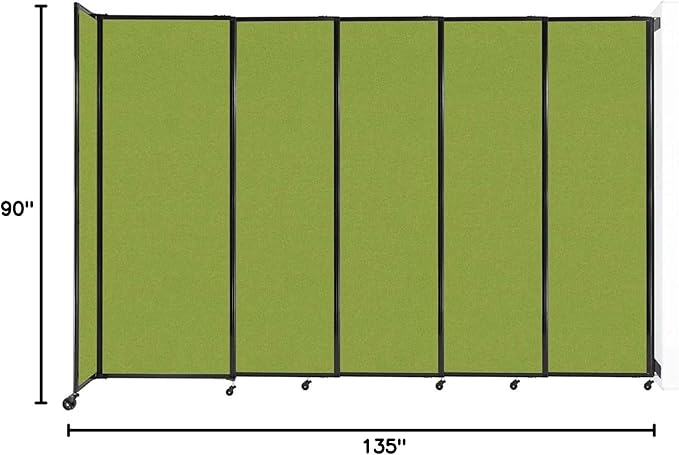 Wall-Mounted Sliding StraightWall Room Divider | Adjustable Widths | Locking Wheels | Room Separator | Up to 11'3" Wide x 7'6" Tall Lime Green Fabric Panels