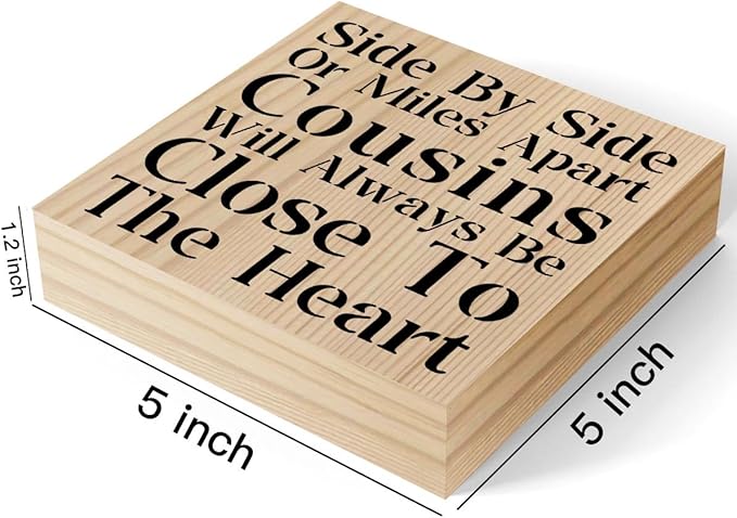 Cousin Wooden Box Sign Decorative Cousins Gifts Home Office Desk Decor for Tabletop Bookshelf Farmhouse Bedroom Living Room Library Dining Room Rustic Square Tiered Tray Wall Decor birthday Wood Color