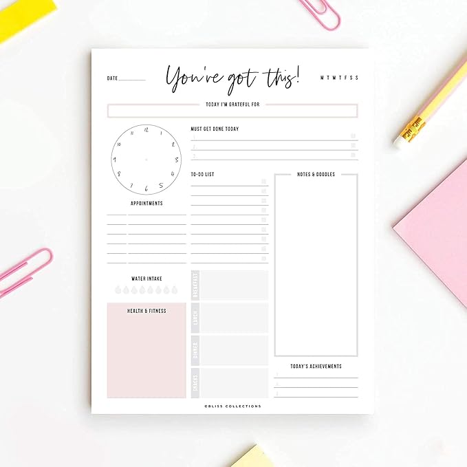 Boost Productivity with Undated Daily Planner - 50 Tear-Off Sheets - Goal Setting, Tasks & Notes - Organization & To-Do List (8.5 x 11)