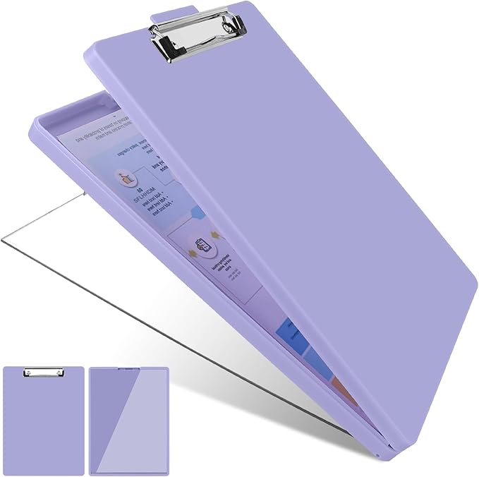 Clipboard with Storage,Three-Tier Box Clipboards(Letter Size),Storage Clipboard with Clip Form Holder Clipboards,Dry Erase Clip Boards 8.5x11 with Storage for Office School Supplies Clip Board-Purple