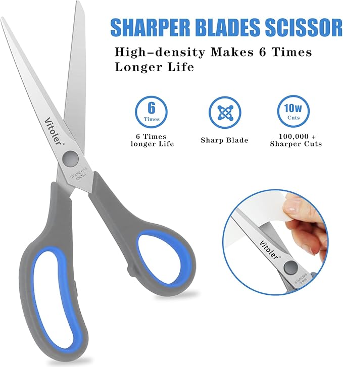 Vitoler Scissors, Heavy Duty Scissors All Purpose Bulk Set of 3-Pack，Sharp Scissor for Office School Craft Sewing Fabric, Right/Left Hand