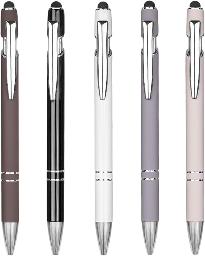 Ballpoint Pen Metal Soft Stylus Pen for Touch Screens，Retractable Tactile Turn Pen，Bulk Pens for Gifts Office Essentials，Medium Point，Black Ink (5 Color)