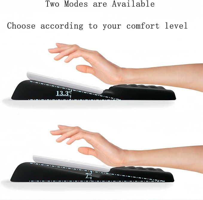 Ergonomic one-Piece Computer Keyboard Stand with Wrist Rest for Desktop Offers Two Support Angles. Silky Lycra Surface and Memory Foam Comfortable Hand Support (Black)