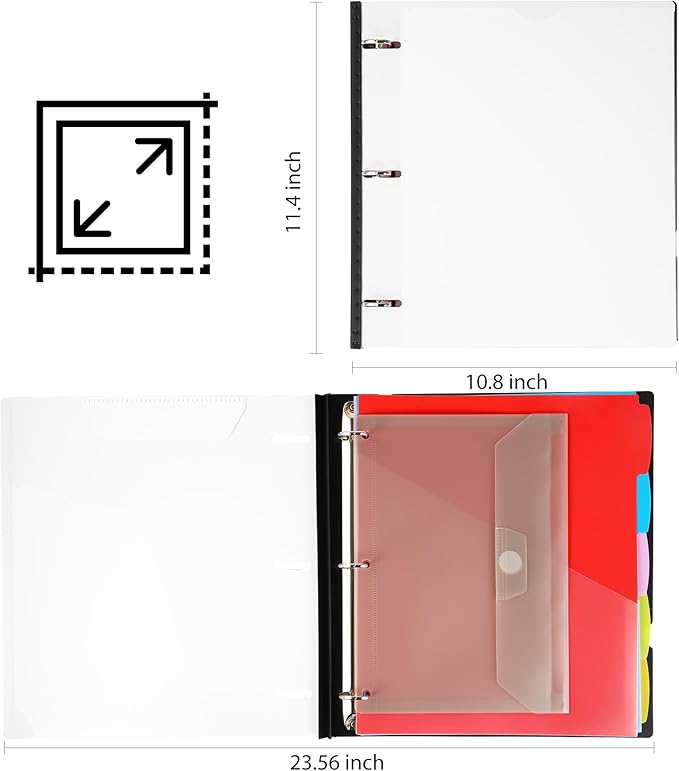 WOT I Telescoping Project Organizer, Refillable 3 Ring Binder with Dividers and Pockets, 13 Pocket Folders, 1 Inch 3 Rings, White
