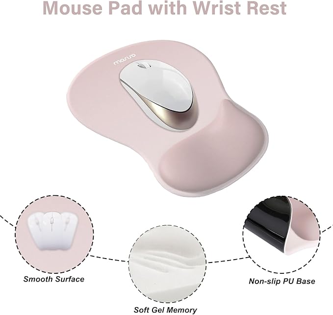 MOSISO Wrist Rest Support for Mouse Pad&Keyboard Set, Ergonomic Mousepad with Concave Curved Memory Foam, Non-Slip Base Pain Relief Comfortable Rectangular Easy Typing Pad for Home/Office, Apricot