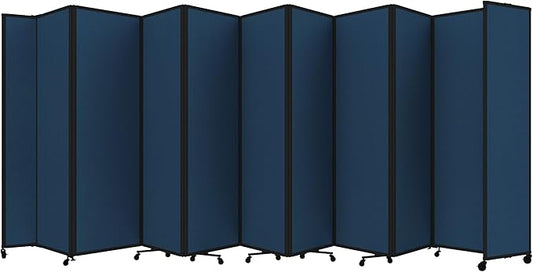 Versare Room Divider 360 Portable Wall Partition | Folding Panels | Large Freestanding Divider | Locking Wheels | Temporary Room Separator | 25' x 7'6'', Navy Blue