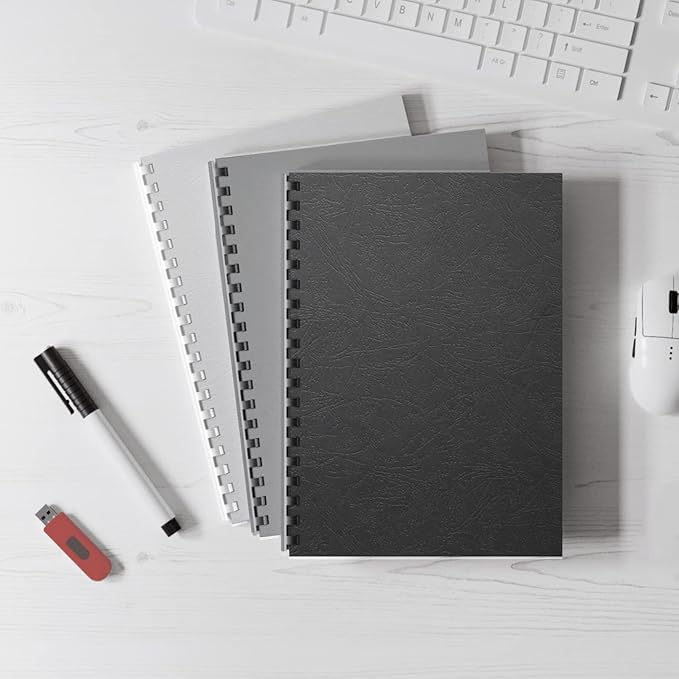 Binditek 25 Pack 13 Mil Grain-Texture Paper Binding Presentation Covers, 8.5 x 11 Inches, 90lb, Un-Punched, Letter Size, Black, Office Supplies