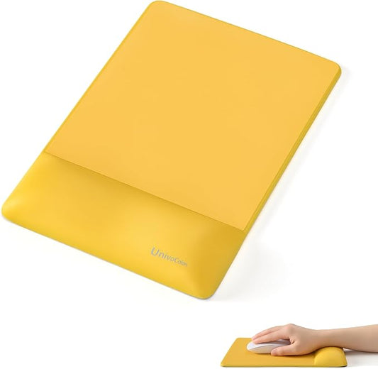 UnivoColors Design-Wave Wrist Rest Mouce Pad,PE Mouse Sliding Panel+Artificial Sheepskin+Memory Foam+Ergonomic+Anti-Slip Gel,Resilience Support During Work and Gaming,Mouce Accessory,Yellow