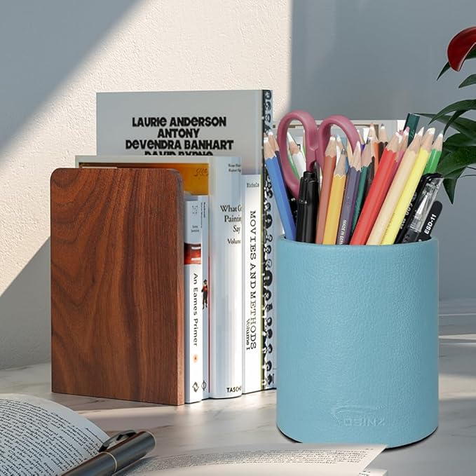 Pen Pencil Holder Cup Container PU Leather Desk Organizer Stand Decor Brush Scissor Holder Decoration Office Desk Home School
