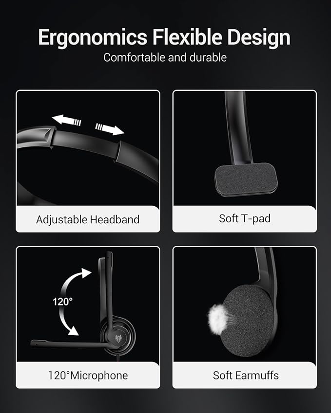 NUBWO HW02 USB Headset with Microphone Noise Cancelling &in-line Control, Ultra Comfort Computer Headset for Laptop pc, On-Ear Wired Office Call Center Headsets for Boom Skype Webinars, 5 Packs