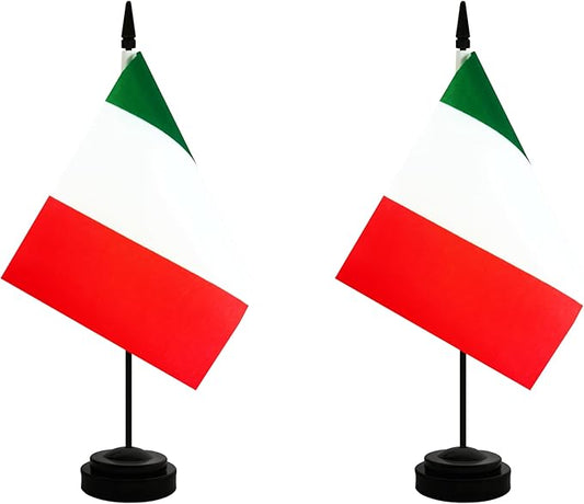 2 Pack Italy Desk Flag, Italian Table Office Flag with Solid Pole and Stand Base, International Country Flag, Festival Celebration, Classroom Meeting Desktop Decoration (Italy)
