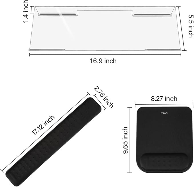 MOSISO Computer Keyboard Stand&Wrist Rest Support for Keyboard &Mouse Pad Set, Ergonomic Massage Wrist Rest Set, Easy Typing Working Acrylic Clear Stand for Office Home, Black