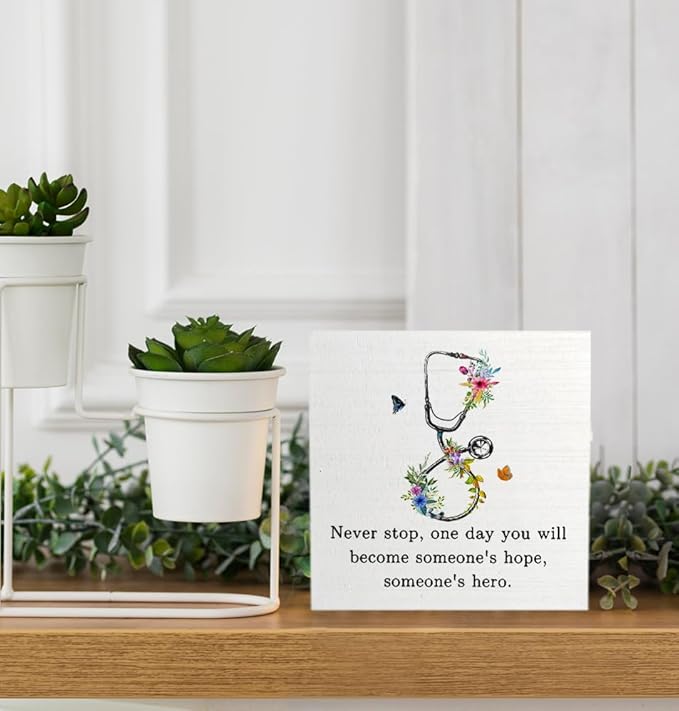 Doctor Nurse Office Decor - Doctor Nurse Graduation Decorations, Nurses Week Decorations, Nurse Doctor Gifts, Medical Nursing Student Gifts, Floral Stethoscope Wooden Signs Desk Decor 5x5