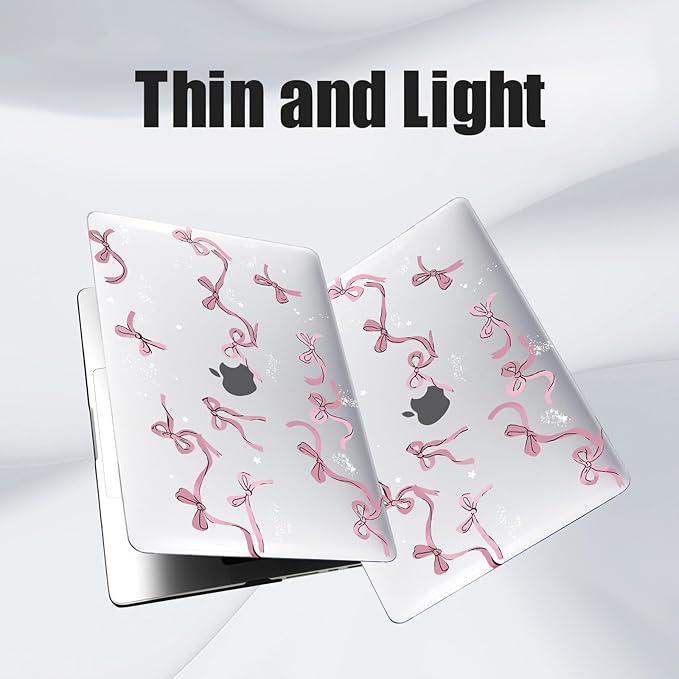 DTangLsm Compatible for 2025 MacBook Air 13 inch Case 2024 2023 2022 M4 M3 M2 A3240 A3113 A2681 with Touch ID, Clear Slim Plastic Hard Shell Case&Keyboard Skin for MacBook Air 13.6 M2 Cover,Pink Bows