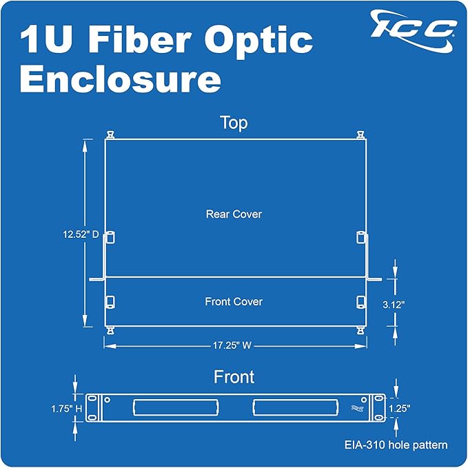 ICC 1U Fiber Optic Rack Mount Enclosure - 3 Slots for LGX Compatible Adapter Panels or Cassettes, Supports up to 72 Fibers, Fits 19-Inch Racks, Secure Fiber Management Solution, ICFORE31RM