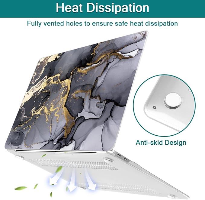 Teryeefi Compatible with MacBook Pro 13 inch Case M1 M2 Chip A2338 A2289 A2251 A2159 A1989 A1706, Plastic Hard Shell & Keyboard Cover for 2016-2020 2022 MacBook Pro 13 Touch Bar,Gray Marble