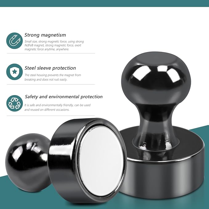 22 Pack Fridge Magnets, Black Strong Magnets for Whiteboard, Push Pin Magnets Refrigerator Magnets Small Strong Neodymium Magnet for Office, Classroom, Kitchen, Home
