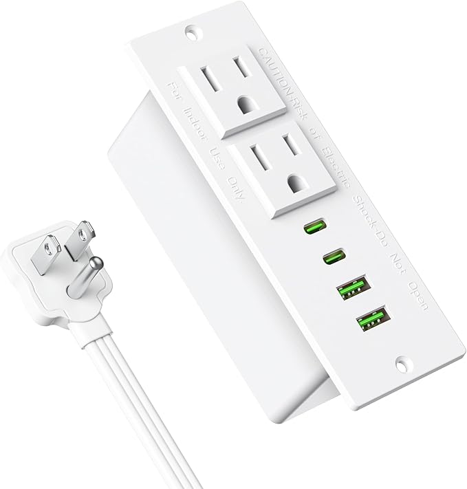 Recessed Power Strip Socket, Furniture Flush Mount Charging Station, Desk Power Strip with Outlets,USB Ports,Desk Outlet for Side Table or End Table (White, 45W USB-C Ports)