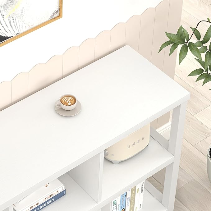 FOLUBAN Horizontal Bookshelf, 6 Cube Storage Organizer with Shelf, Modern Wood and Metal Cubby Bookcase for Bedroom Living Room, White Oak, 47 Inch