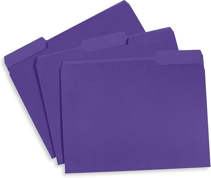 Blue Summit Supplies Purple File Folders, Letter Size, 1/3 Cut Tab, Purple Color, Great Folder for Organizing and Easy File Storage, 100 Per Box