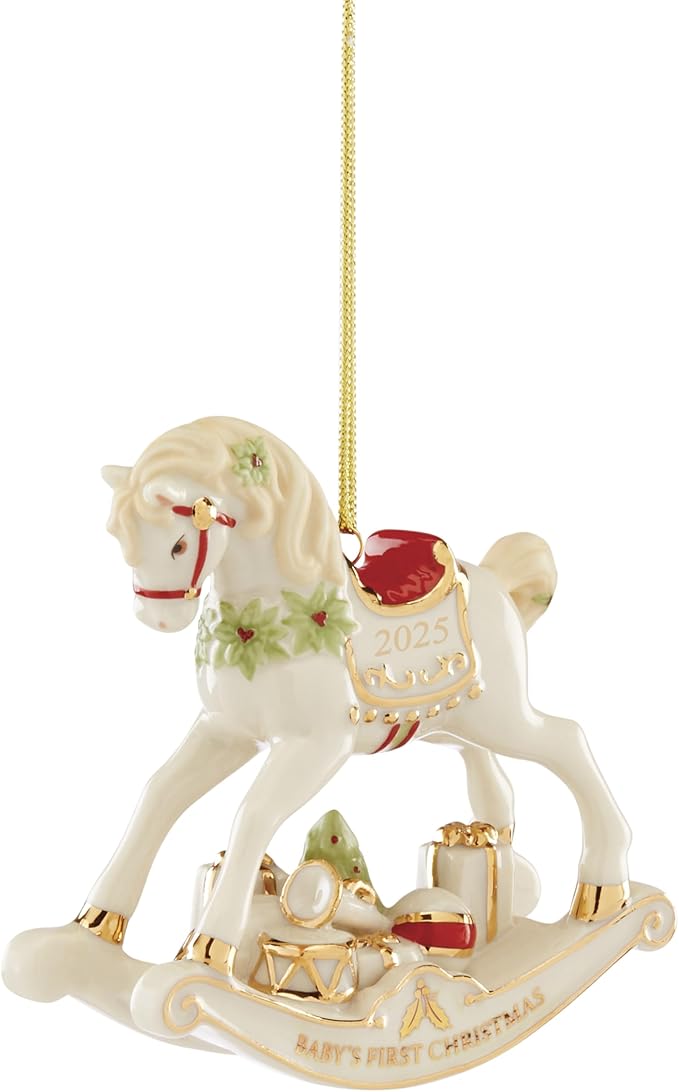 Lenox Ornament, 2025 Vintage Rocking Horse Christmas Tree Ornament, Porcelain with Gold Accents and Hanging Cord, Christmas Tree Decorations, Winter Home Decor, Winter Decor (Multicolor, 1 Piece)