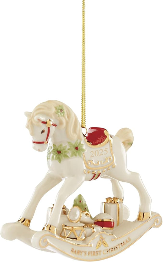 Lenox Ornament, 2025 Vintage Rocking Horse Christmas Tree Ornament, Porcelain with Gold Accents and Hanging Cord, Christmas Tree Decorations, Winter Home Decor, Winter Decor (Multicolor, 1 Piece)