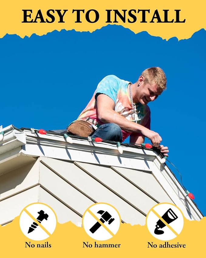 Gutter Clips for Hanging Outdoor Lights: 50Pcs Metal White Weatherproof Christmas Light Clips for Outside String Lights Xmas Halloween Seasonal Rope Mini Decoration Lights