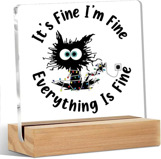 Office Decor Funny Cat Decor Acrylic Sign with Wood Stand, Funny Office Gifts Bedroom Office Living Room Desk Cubicle Table Shelf Decor, Cat Lover Gifts for Women Men Girls Coworker Friends