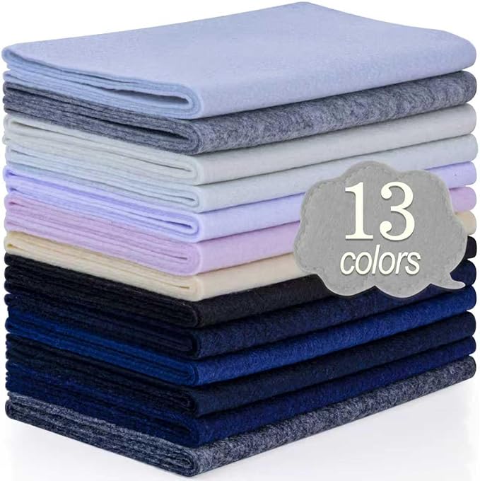 XSEINO 13 Rolls 8"x35" 1.4mm Thick Soft Felt Fabric Sheet 13 Assorted Black White Series Colors Felt Pack Pastel Felt Sheets for DIY Craft Sewing Squares Nonwoven Patchwork