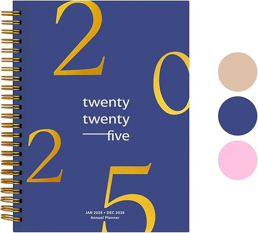 Rileys & Co 2025 Floating Weekly Planner - Annual Weekly & Monthly Agenda Planner, Jan - Dec 2025, Hardcover Cover, Notes Pages, Twin-Wire Binding (6 x 8-Inches, Blue)