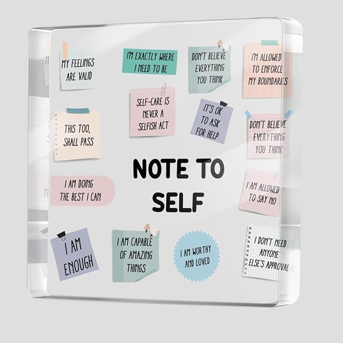 Positive Affirmation Gifts for Women Men Friends, Mental Health Therapist Office Desk Acrylic Sign, Counseling Office Art Decorative Signs for Desk Shelf Tabletop Cubicle, Note to Self