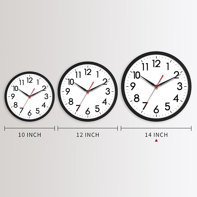 AKCISOT 14 Inch Wall Clock Silent Non-Ticking Modern Wall Clocks Battery Operated - Analog Classic Clock for Office, Home, Bathroom, Kitchen, Bedroom, School, Living Room(Black)