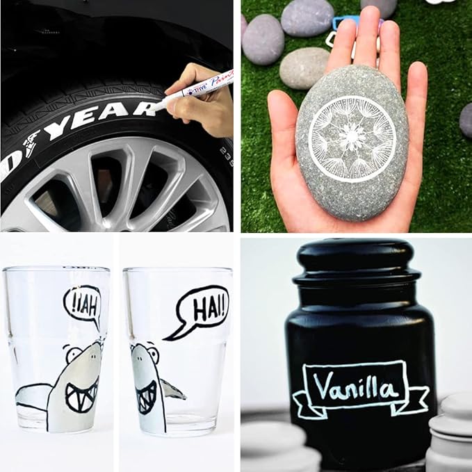 TFIVE Green Paint Pens Markers - 12 Pack Oil Based Permanent Marker, Medium Tip, Never Fade, Quick Dry, Waterproof Paint Pen for Rocks Painting, Wood, Fabric, Plastic, Canvas, Glass, Metal