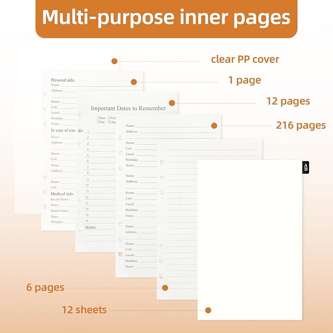 Refillable Address Book Binder with Alphabetical Tabs, 648 Entry Space Large Print Telephone Book, PU Leather Contact Book with Tabs & Pockets & Pen for Seniors Office Home