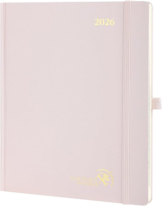 POPRUN 2026 Planner (Large Size 8.5''x 10.5'' Hardcover) - Daily Weekly and Monthly Calendar Agenda 2026 Appointment Book with Hourly Time Slots, Monthly Tabs, 100 GSM - Light Pink