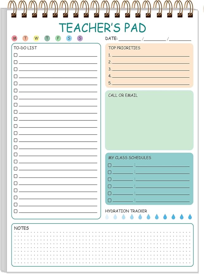 Teacher Notepad - A4 Teacher To Do List Notepad, Spiral Checklist Notebook Organizer for Teachers Notes Task Appointment, Teacher Appreciation Gifts, 8'' x 11'', Green