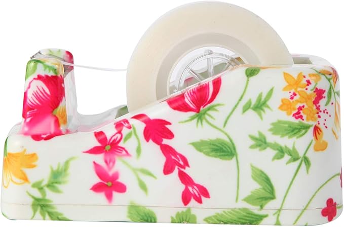 VIBRANZ-LAB Cute Tape Dispenser Desk Cute Home Office Desk Supplies Fun Desk Accessories Floral Tape Dispenser Cute Office Supplies for Women Desk Weighted Non-Skid Non-Slip Base Tape Dispensers