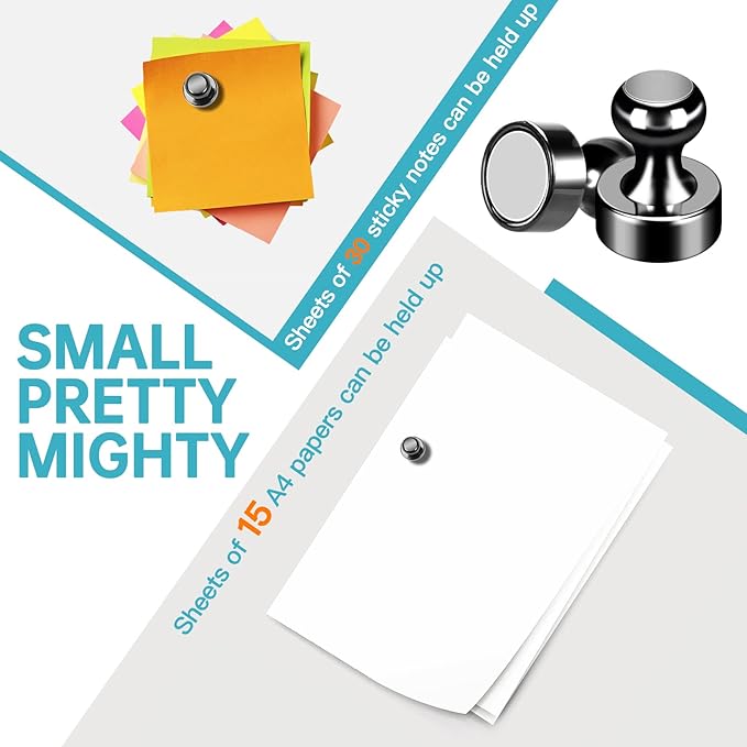 Pack of 24 Black Fridge Magnets Strong Refrigerator Magnets Push Pins Magnets for Whiteboard Office Classroom Map Kitchen Office Locker