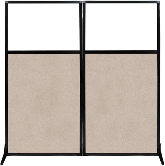 Versare Office Workstation Screen | Portable Wall Divider | Modern Cubicle | Freestanding Privacy Screen | Flexible Work Space | 2 Panels | 66" Wide x 70" Tall Beige SoundSorb Panels with Window