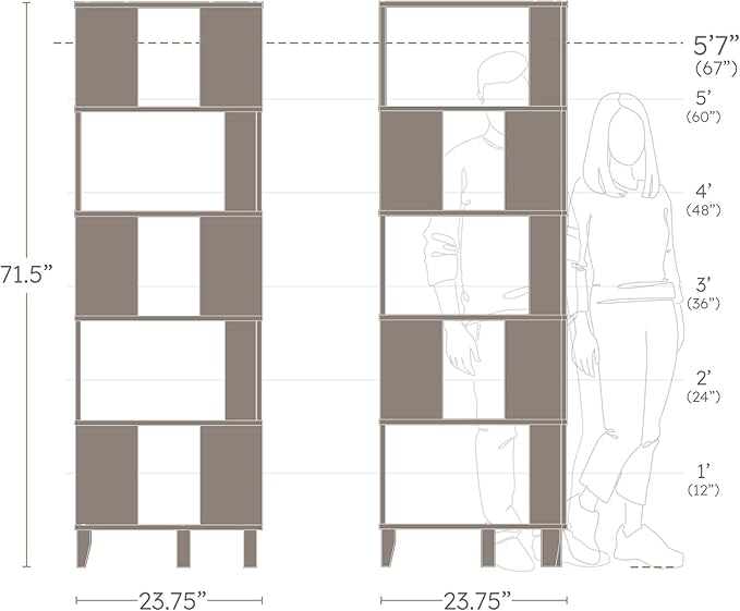 Prepac Nordik 6-Tier Black Modern Mid Century Corner Bookcase, 71.5" Extra Tall Black Corner Shelf with Storage, Multifunctional Freestanding Bookshelf for Home Office, Living Room, Dining Room